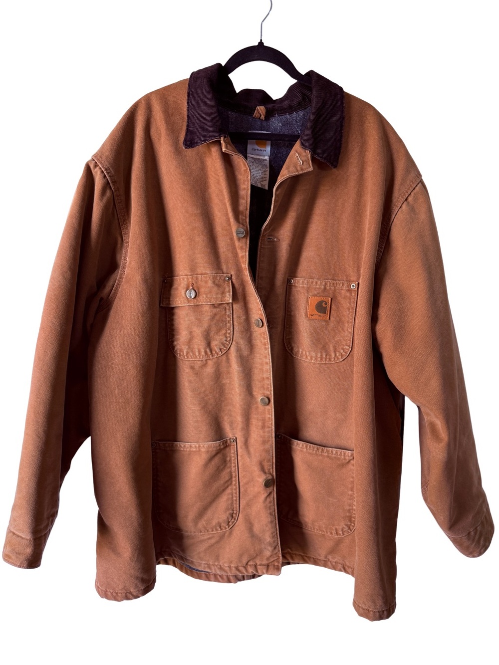 Carhartt Men's Brown Chore Utility Coat Jacket Corduroy Collar 3XL